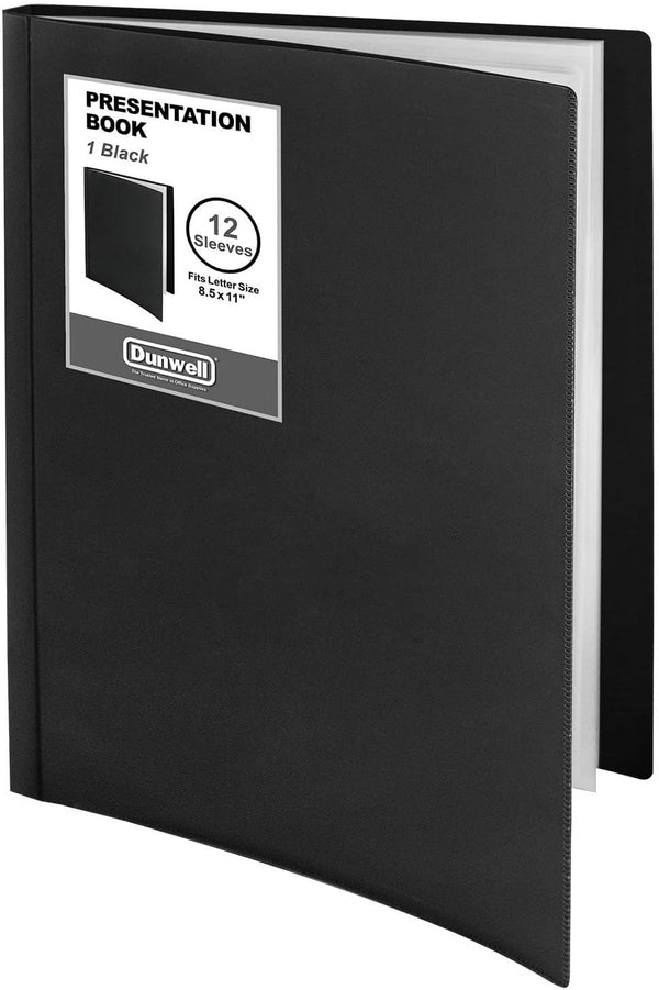 Dunwell Presentation Binder, 12-Pocket Portfolio Binder with Plastic Sleeves, Displays 24 Pages (Black)