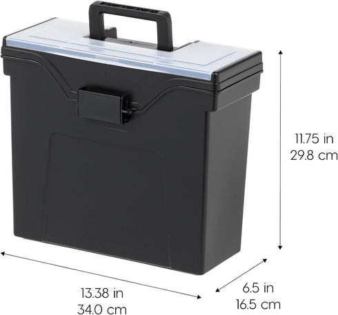 IRIS USA Slim Portable File Box, Black, 4 Pack, BPA-Free Storage with Organizer-Lid and Sturdy Handle