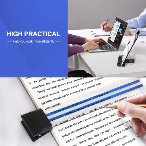 Desktop Document Holder Stand with 7 Adjustable Positions, Black Metal File Organizer Management Copyholder for Typing Speech Reading A4 Letter Music Book Tablet Office, with Paper Clip and Line Guide by OSPNIEEK