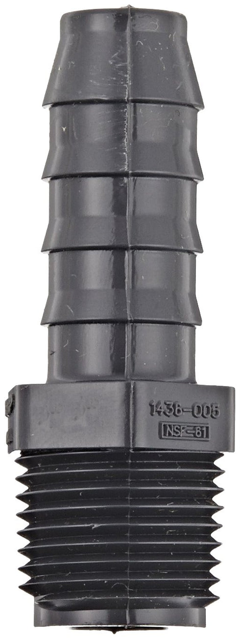Spears 1436 Series PVC Tube Fitting, Schedule 40, Gray, 1/2" Barbed x NPT Male