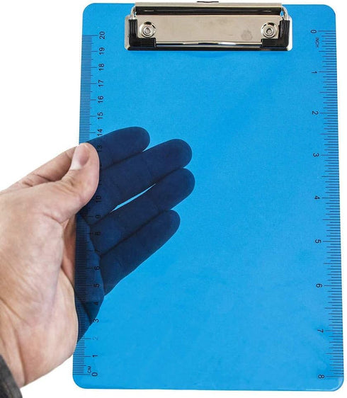 JAM PAPER Small Plastic Memo Clipboards with Low Profile Metal Clip - Mini (6 x 9) - Blue