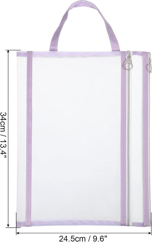 PATIKIL Nylon Document Zip Pouch with Handle, 2 Pack A4 Mesh Clear Files Bag for Office Business, Purple