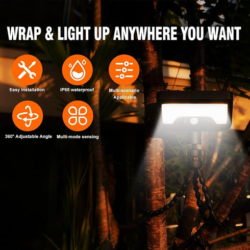 360 Solar Lights,Outdoor Solar Motion-Activated Light with Flexible Octopus Tripod Can be Wrapped Around Tree