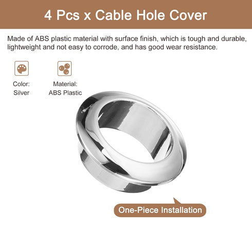uxcell 4Pcs Cable Hole Cover, 1 inch(25mm) ABS Desk Wire Cord Grommet Organizer for Office Desktop (Silver)