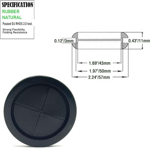 2 Inch Rubber Grommets for Wiring, 1-5/8 in ID, Double-Sided Plugs for Round Holes, 4 Pcs Automotive Wire Cable Grommets