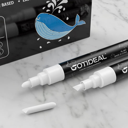 GOTIDEAL White Chalk Markers, Bold Tip Washable Chalkboard Markers, Car Window Markers,for Blackboard, Glass & Bistro, Non-Toxic, Erasable Paint Chalk Pens Reversible Tip-6mm by GOTIDEAL