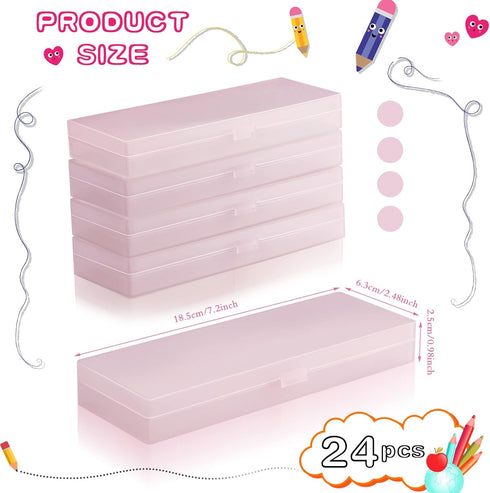 Fainne 24 Pcs Plastic Pencil Case, Frosted Pencil Box with Hinged Lid for School Office