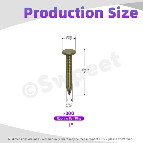 Swpeet 300Pcs 1 Inch Steel Roofing Felt Lacquered Nails, Used to Fasten Roofing Felt, Asphalt Shingles, Insulation Board