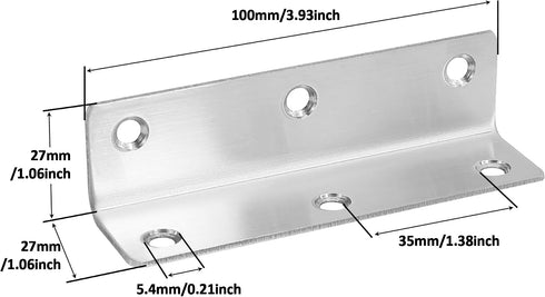 20 Pack 4" L Bracket, Heavy Duty Corner Brace, Metal Shelf Bracket Angle Bracket for Shelves, Polished Silver Stainless