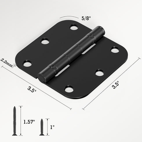48 Pack 3.5 Inch 5/8"Radius 3-1/2"Flat 3 Ball Bearing Door Hinges Matte Black Round Anti Squeak Interior Iron Bifold