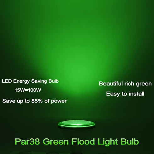 Par38 Green Light Bulb, 15W (100W Equivalent) E26 Green Flood Lights, 2 Pack for Party Decoration, Porch, Holiday