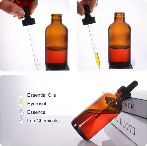 24 Pack 4oz Amber Glass Bottles with Glass Eye Droppers for Essential Oils, Lab Chemicals & More