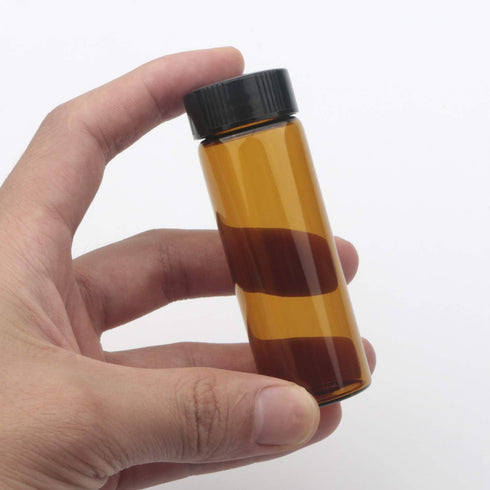 JIUWU 24 Pack 30ml (1 Oz) Brown Glass Sample Vials, Liquid Bottles with Screwcap for Travel