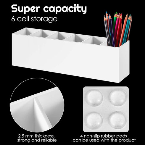 Jetec Acrylic Pencil Holder, 6 Compartments Pen Organizer for Desk Accessories, Makeup Storage Box (White)