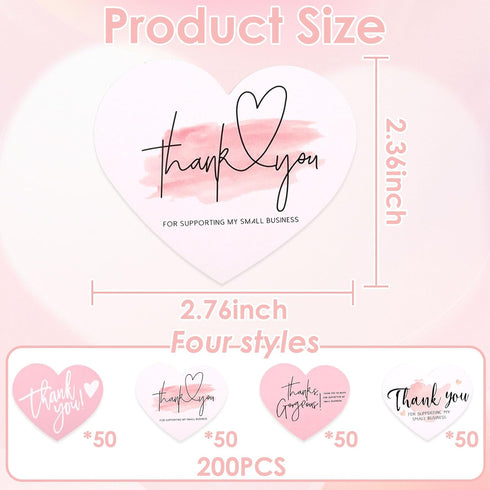 DAWZMR 200 2.36" 2.76" PCS Thank You Cards for Small Business, X Love Heart Shaped Thank You Cards