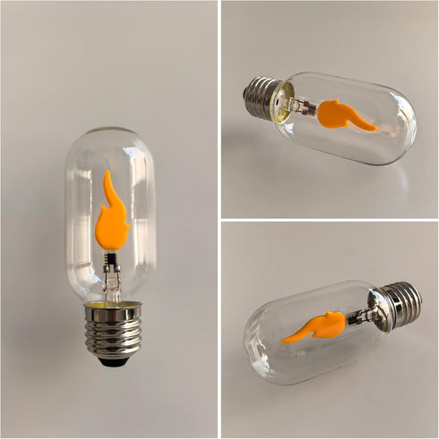 T45/T14 E26 Bulb, 2W 1800K Non-Dimmable 2-Pack LED Flame Warm Amber Clear Glass Cage, Flickering Fire Flame, Indoor Use
