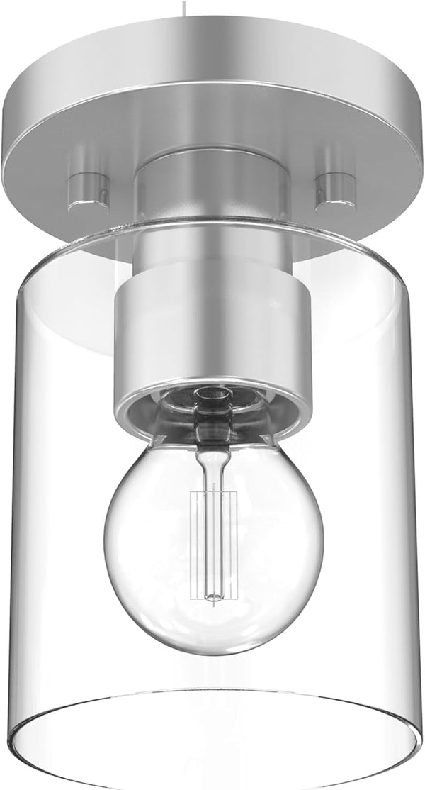 DYMOND Industrial Semi-Flush Mount Ceiling Light, Cylinder Glass Shade Light Fixture with