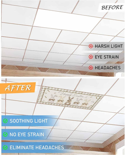 Velvessentia 3 Pack, 4x2 Fluorescent Light Covers for Ceiling Lights Happy Easter Magnetic Classroom Light Covers Feet