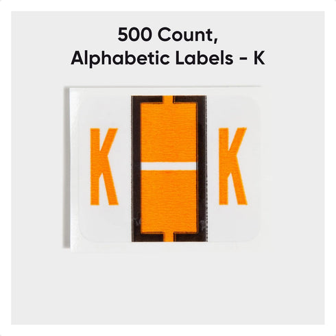 Smead BCCR Bar-Style Color-Coded Alphabetic Label, K, Light Orange, 500 Labels per Roll (67081)