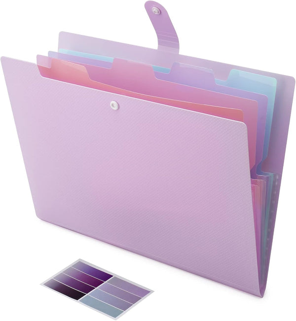 NAFY Colorful Expanding File Folder - 5 Pockets with Colored Labels - A4 Letter Size Project Organizer (Purple)