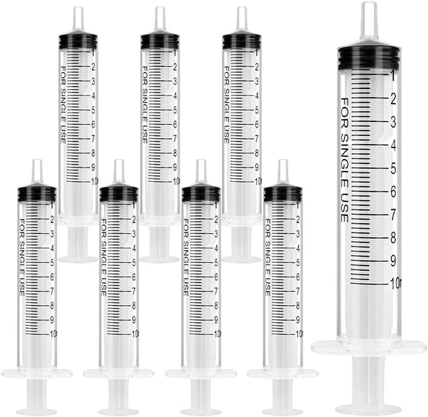 Plastic Syringes, 8pcs No Needle 10ml Liquid Measuring Syringe with Luer Slip Tip for Refilling and Measuring