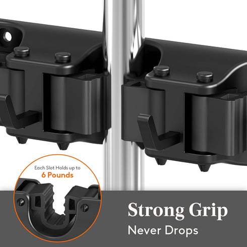 Lifewit Mop and Broom Holder Wall Mount, Anti-Slip Broom Hanger for Kitchen Organization, Heavy Duty Cleaning Supplies Organizer, Easy Install Tool Organizer for Closet, Garage, 5 Slot 6 Hooks, Black by Lifewit