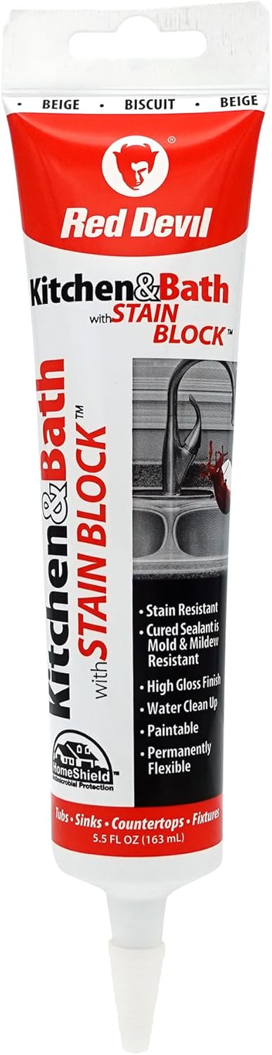 Red Devil 075522 Kitchen & Bath Stain Block Sealant, 1-Pack, Biscuit