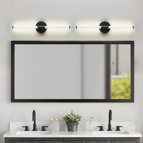 Dimmable 360 Lanhall LED Bathroom Light Fixture Modern Black Vanity Light Over Mirror Acrylic Wall Sconce Lights