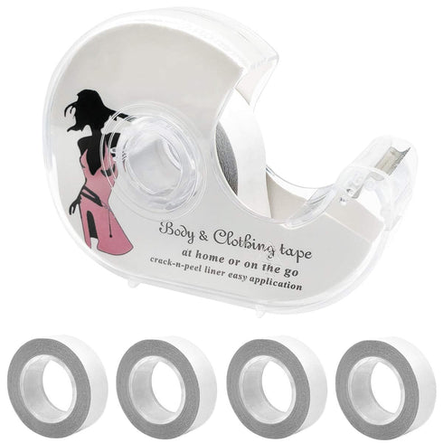 NANASO Body Tape - 5 Rolls Clear Fabric Double Sided Clothing Tape with Dispenser for Clothes and Bra, 82 Feet