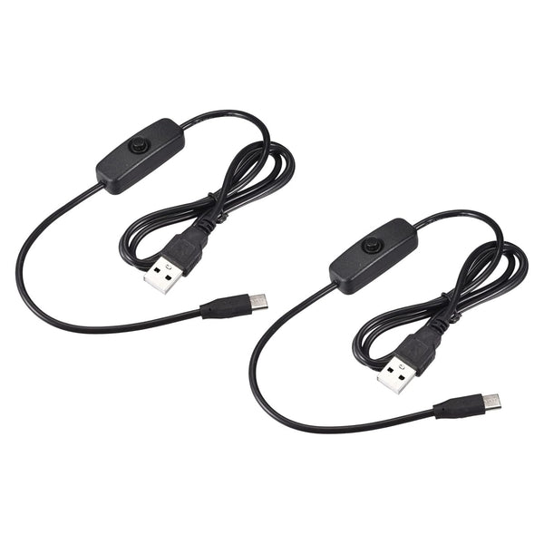 YOKIVE 2 Pcs USB Male Charging Cable, Type C Cord with Switch for Desk Lamp, Black, 100CM, Great for Bedroom and Office