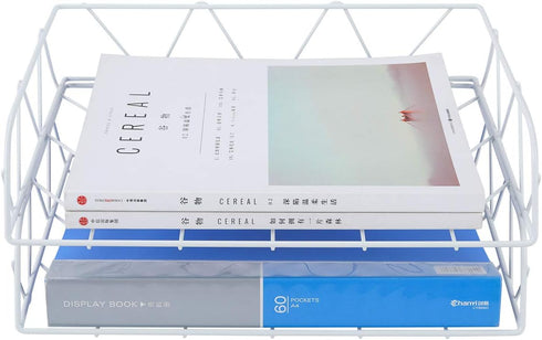 PAG 2 Packs Desktop File Organizer - Metal Stackable Horizontal Letter Tray Paper Holder Rack, White