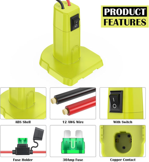 Power Wheels Adapter for Ryobi 18V Battery - Battery Converter Kit with Fuse, Switch & Wire Harness