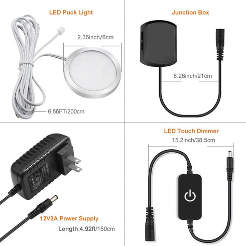 YGS-Tech LED Puck Lights - Under Cabinet Lighting Silver Trim - 3000K Warm White - 3-Pack