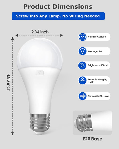 Bulbs E26 Bulb: 2000mAh Dimmable Bulb 15 3 2 Pack KINDEEP Rechargeable Light with Remote, Battery Operated LED Wireless