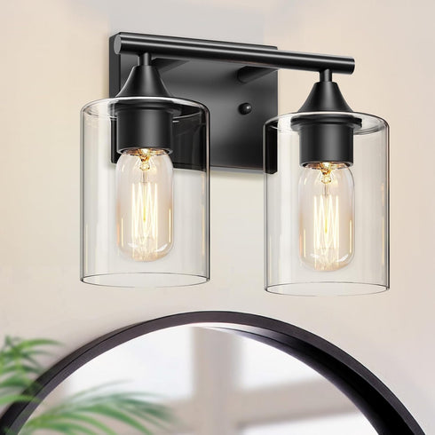 Fixtures,2-Light Vanity Lighting Bathroom Lights Over Mirror,Modern Sconces Wall Lighting with Clear Glass Shade,Light