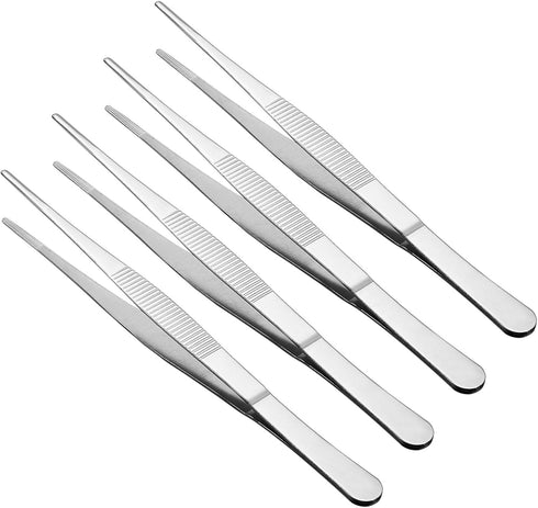 Tweezers, 200mm Length, Stainless Steel Straight Blunt Serrated Tip, 4-Pieces for Mechanical Equipment Product Repair