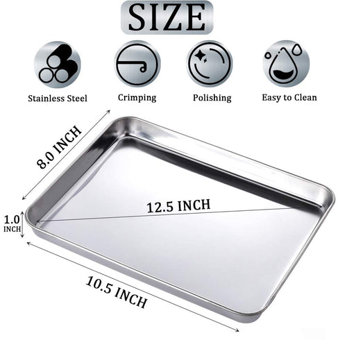 2 Pack Stainless Steel Tray Non Toxic Heavy Duty Thickening Pan for Kitchen Baking, Lab Instrument, Dental, Medical
