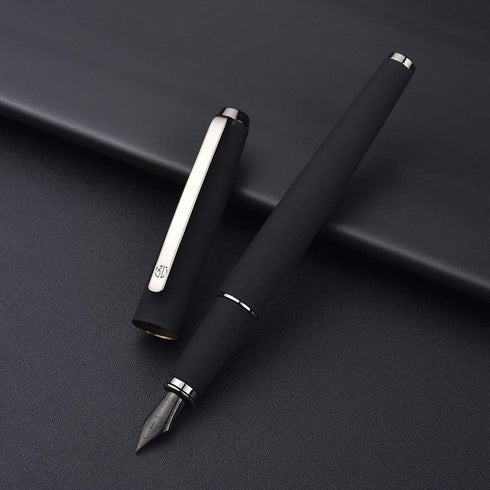 Hongdian 517D Matte Black Fountain Pen with Extra Fine Nib, Warrior Series, Classic Design with Converter and Metal Box