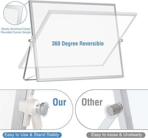 Magnetic Desktop Whiteboard with Stand, 16'' x 12'' Double-Sided Dry Erase Board with 6 Markers and 1 Eraser