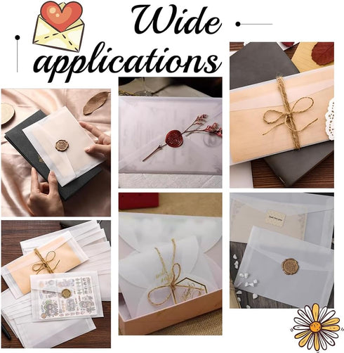 PH PandaHall 50pcs Translucent Envelopes, 6.9x 4.9'' Glassine Envelopes, White Clear Paper for Greeting Cards