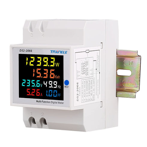 Single Phase Energy Meter Tester, Din Rail Electricity Usage Monitor, 6 in 1 Multimeter AC 40-300V 100A