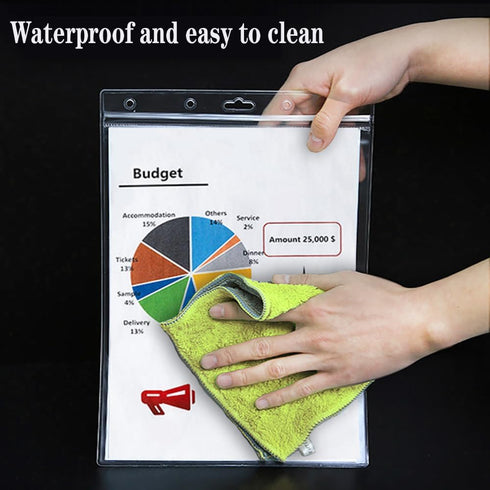 Ollain 10 PCS Waterproof Page Protectors, Resealable Zip Paper Sheet Protectors Clear Hard Plastic Sleeves, 8.5" x 11"