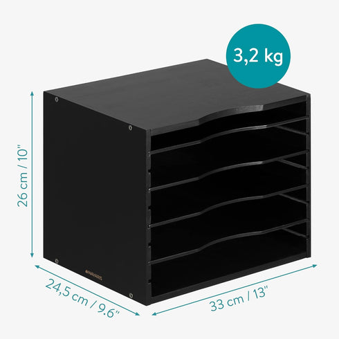 Navaris Bamboo Desk File Organizer, Paper Tray Letter Storage with 4 Adjustable Shelves, Desktop Inbox Trays, Black