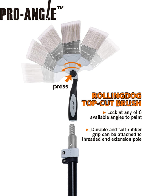 ROLLINGDOG 2.5Inch Paint Edger Brush, Angled Extension Pole Brush for High Walls Ceiling, Trimming and Cutting Painting