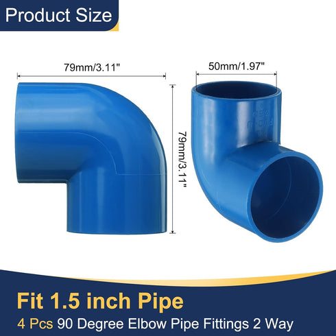 4pcs 1.5" 90 Elbow 2-Way 90 Elbow uxcell Degree Pipe Fittings, Furniture Construction Grade Degree PVC Corner Adapter