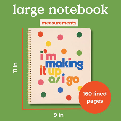 ban.do Floral Rough Draft Large Spiral Notebook, 11" x 9", 160 College Ruled Pages, Making It Up As I Go