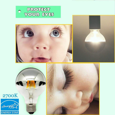 Bulbs,Dimmable,LED Bulbs,Silver Bulb,Mirror 6W (60W G80/G25 Bulb,E26 2700K,for Pack 2 LUXON Half Chrome Light Edison