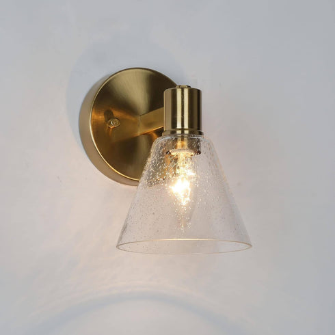1-Light KSANA Gold Wall Sconce, Modern Bathroom Light Fixtures with Seeded Glass Shade, Brass Wall Sconce Light