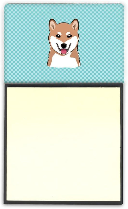 Carolines Treasures Checkerboard Blue Shiba Inu Sticky Note Holder, Large Multicolor