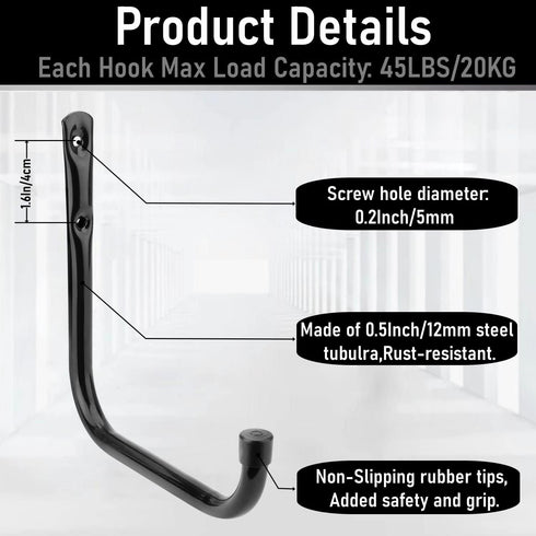 Whrsinlor 10 Pack 6.7Inch/17cm Garage Storage Hooks, Heavy Duty Ladder Hooks, Wall Mount Tool Hanger for Garden Hose